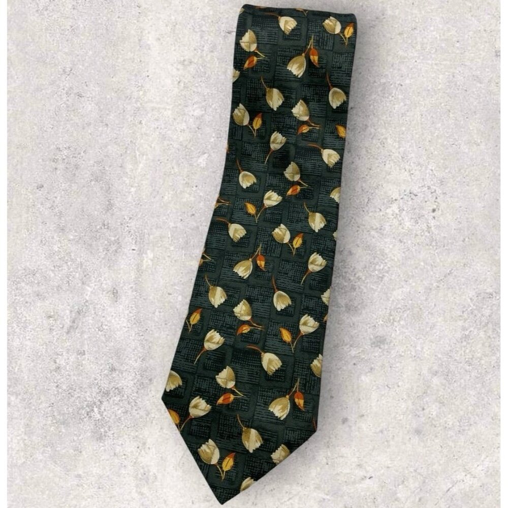 ALTEA VINTAGE Silk Tie ITALY Gray Beige Orange Floral W:3.8" EUC